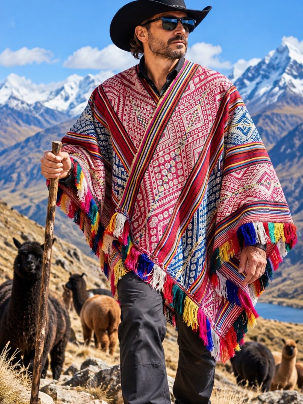 Rare Peruvian Andean Handwoven Wool Poncho – Traditional Artisan Textile Weight